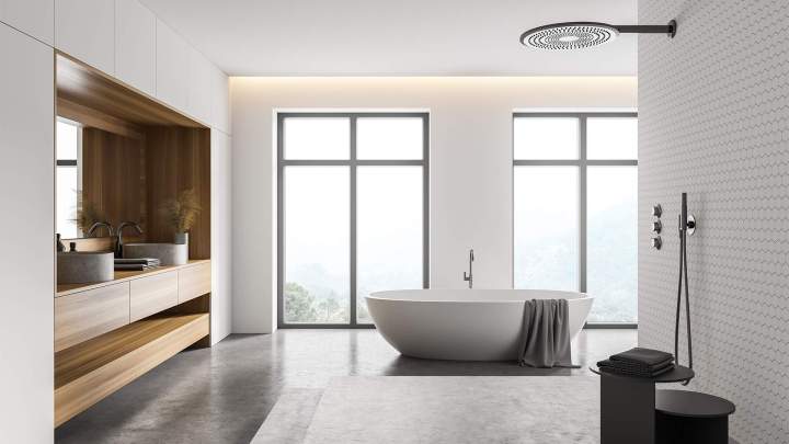 Salle de bain moderne avec baignoire îlot Yvelines